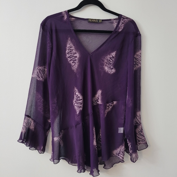 Purple Sheer Women's Tunic Top Blouse Sz XL - Picture 7 of 9